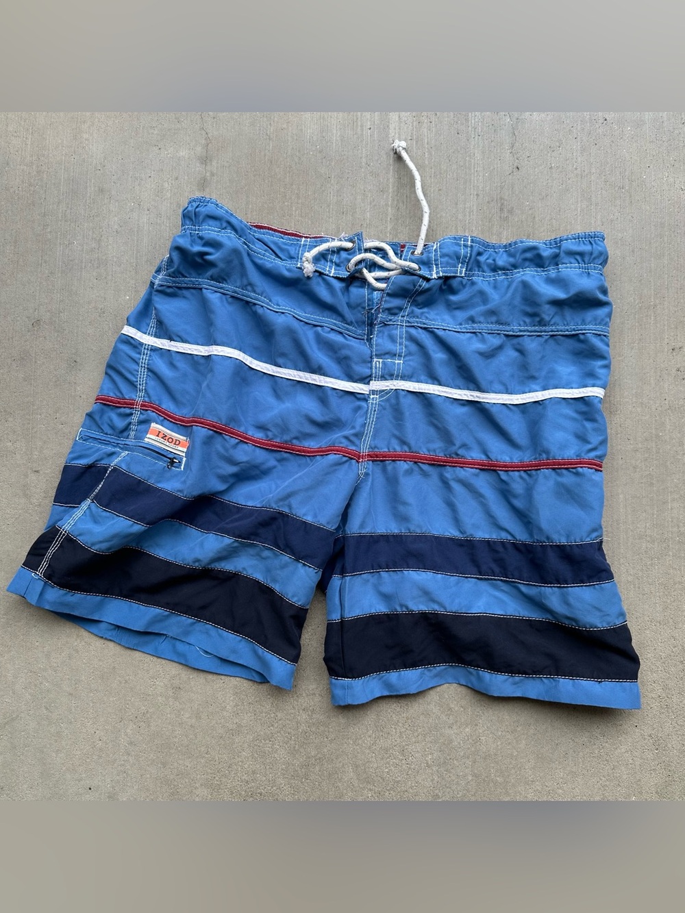 IZOD 2000s Men's Striped Swim Trunks Board Shorts Blue Navy Size XL